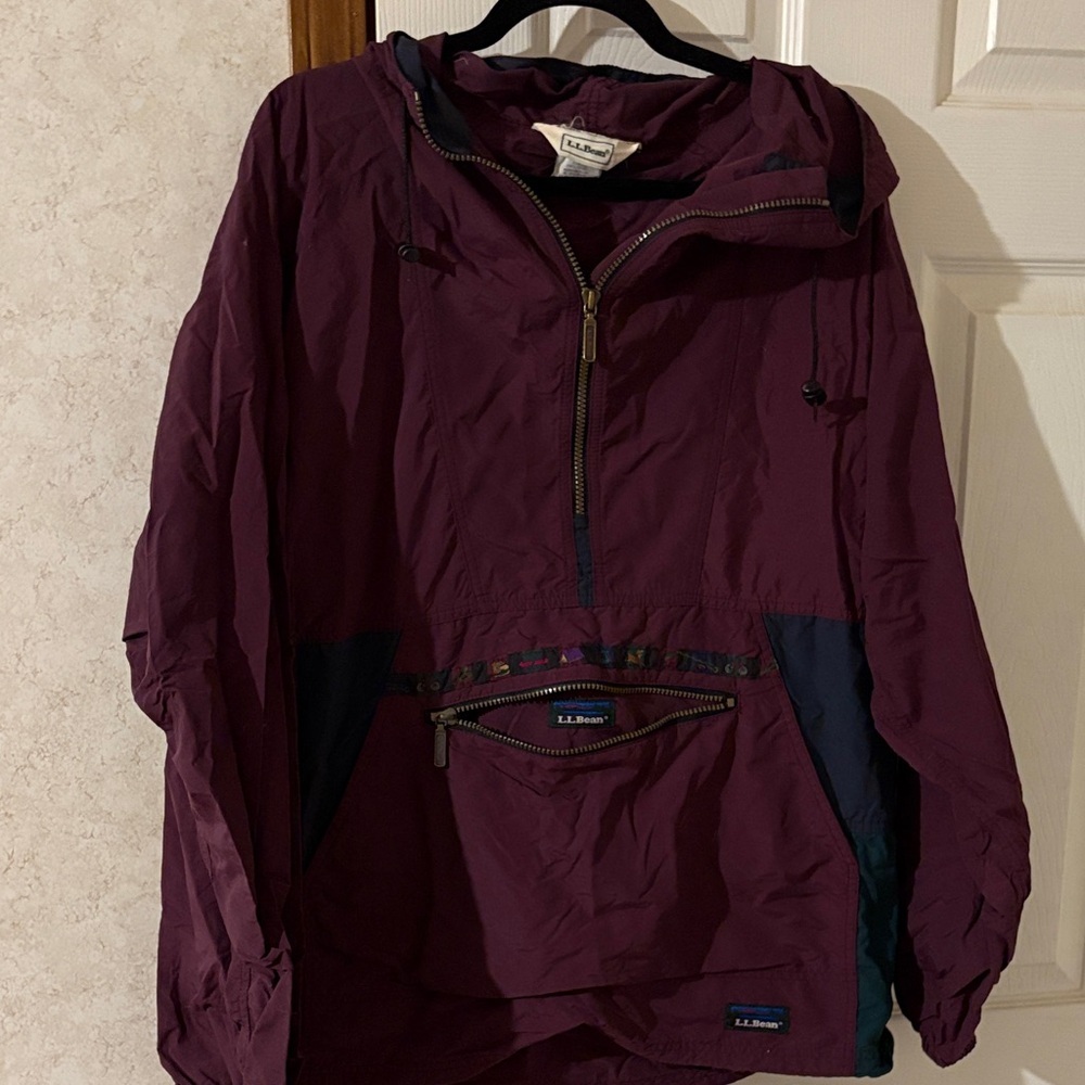 L.L. Bean Burgundy and Navy Rain Jacket size Large. Great condition!